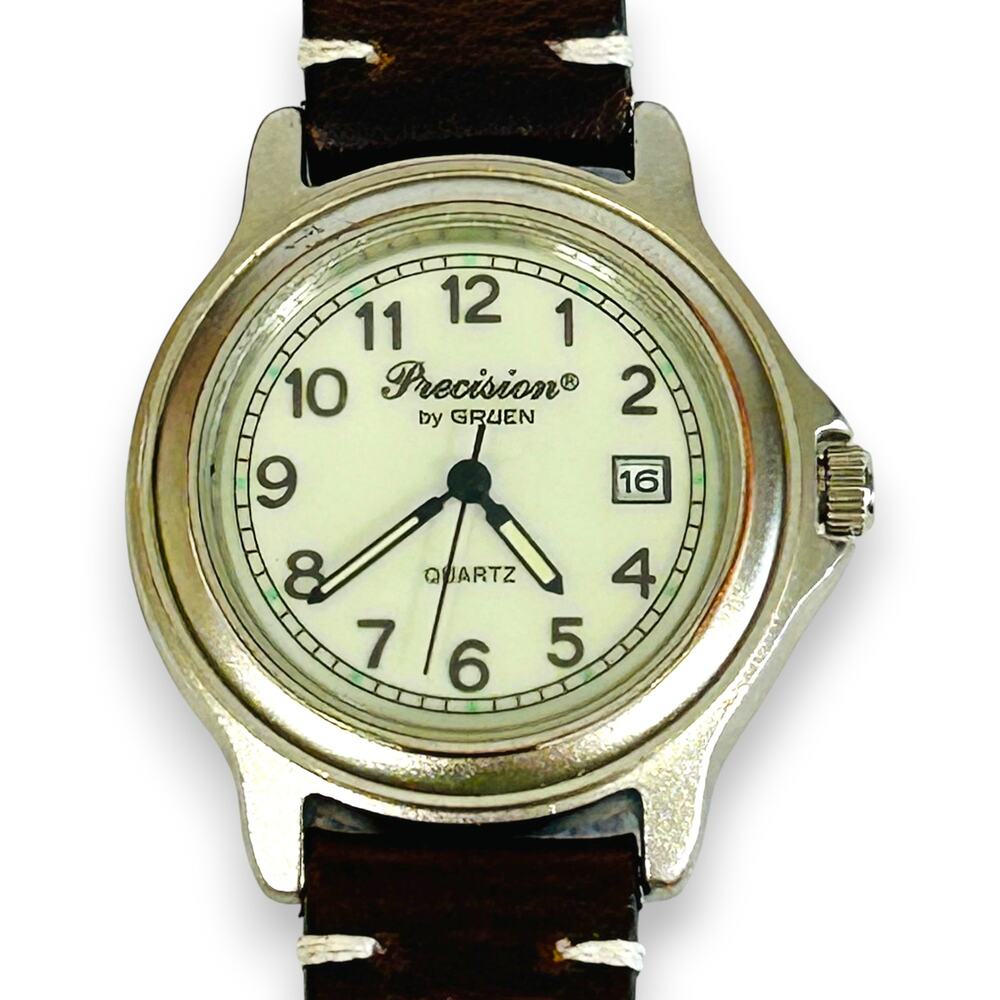 Gruen Precision GP420MN Glow Dial Vintage 38mm Quartz Field Watch Backlight